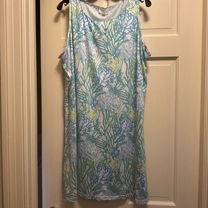 Sleeveless Blue and Green Patterned Dress